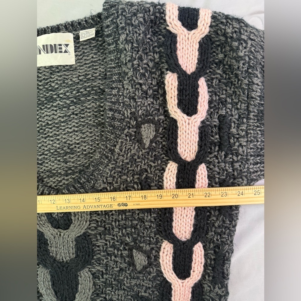 Vintage INDEX 80’s Chunky Cable Knit Gray N Pink Sweater Women’s Size Large Warm - Picture 8 of 12